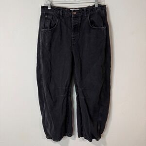 Free People We The Free Lucky You Barrel Jeans 29 Black Mid Rise Button Fly